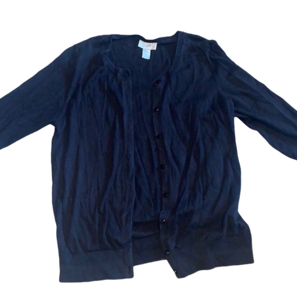 Ann Taylor LOFT Black Button Down Sweater Size L
